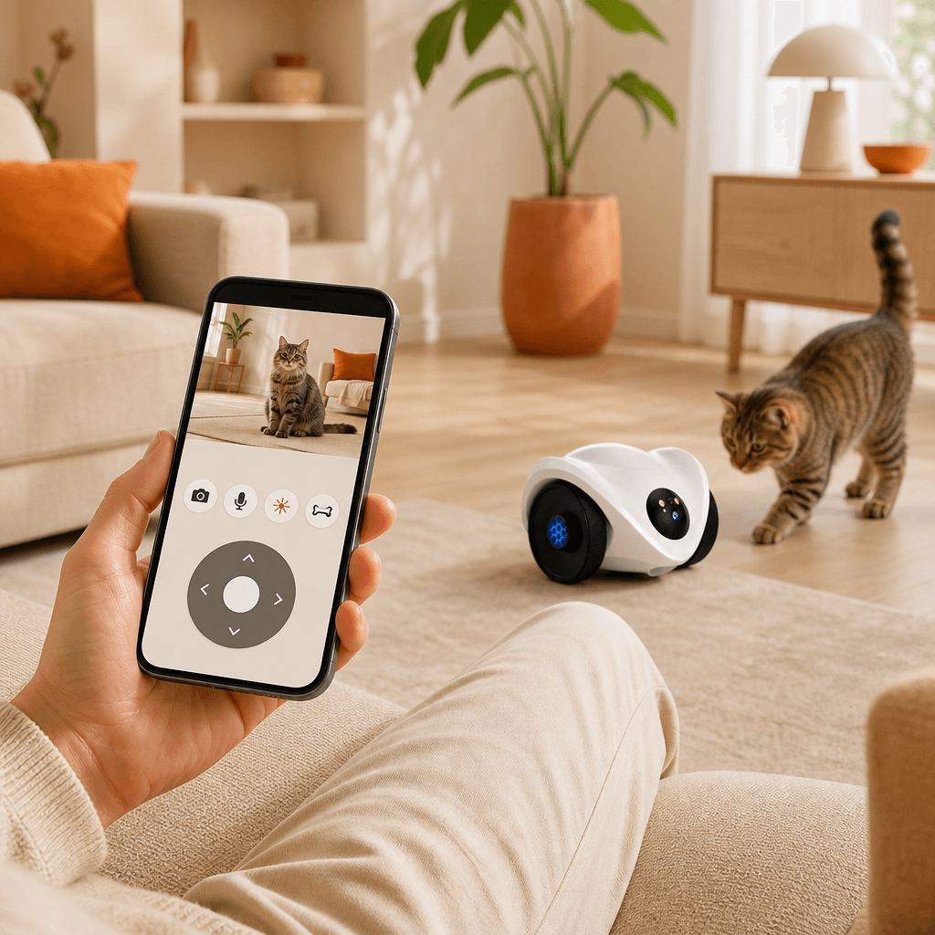 Iemand bestuurt de pawbotics.nl huispatrouille-robot via de app