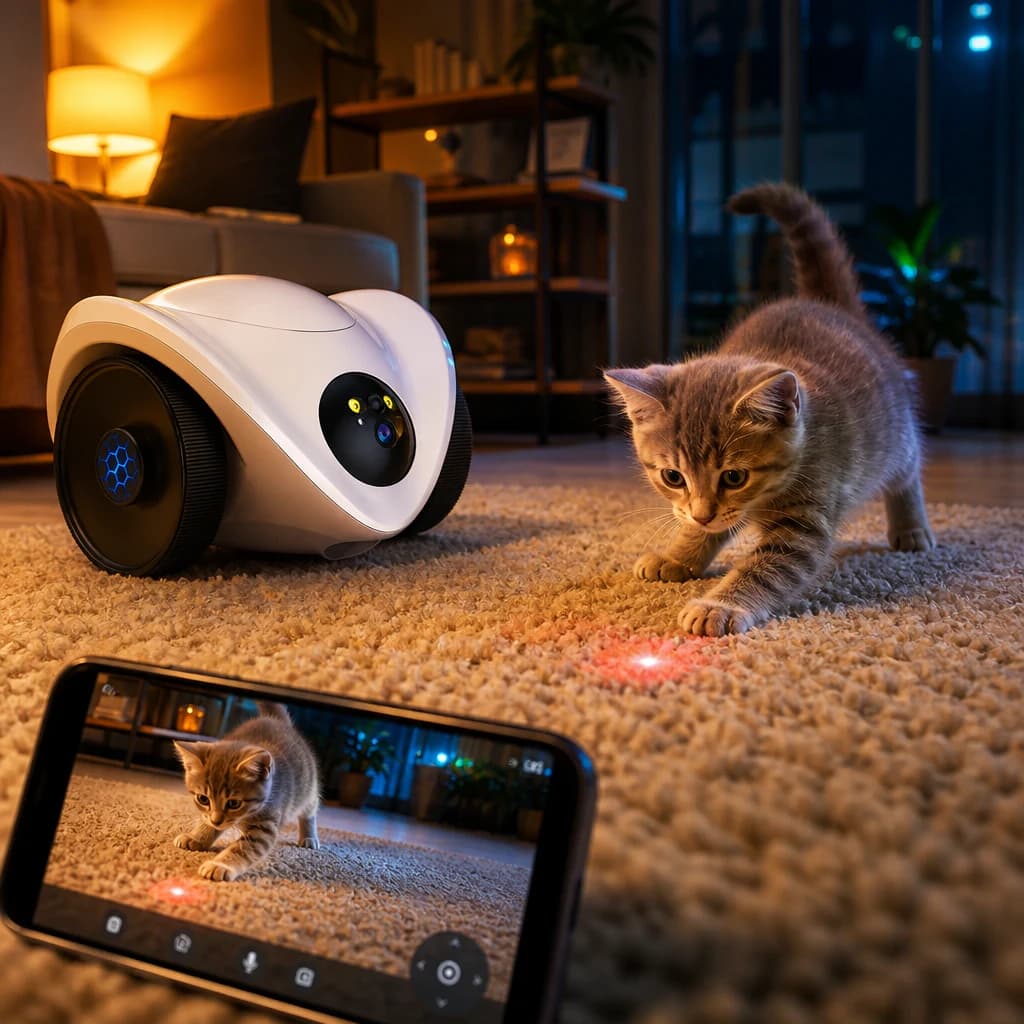 Kitten speelt actief met de pawbotics.nl robot